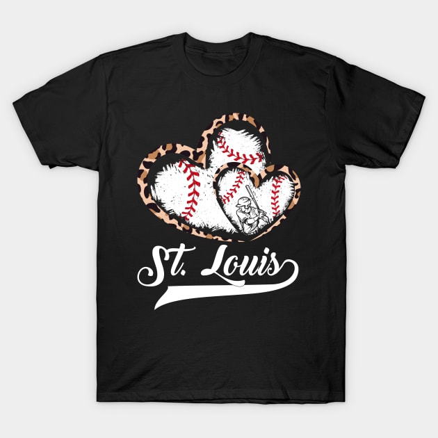 St. Louis, leopard, Twin hearts, baseball players, love baseball T-Shirt by Sandra Holloman